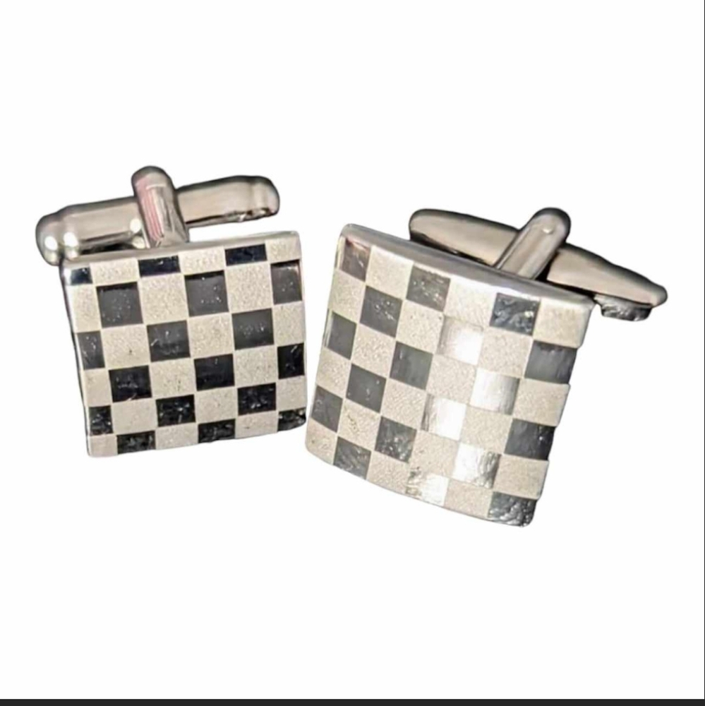 Checkered Silver and Black Cufflinks